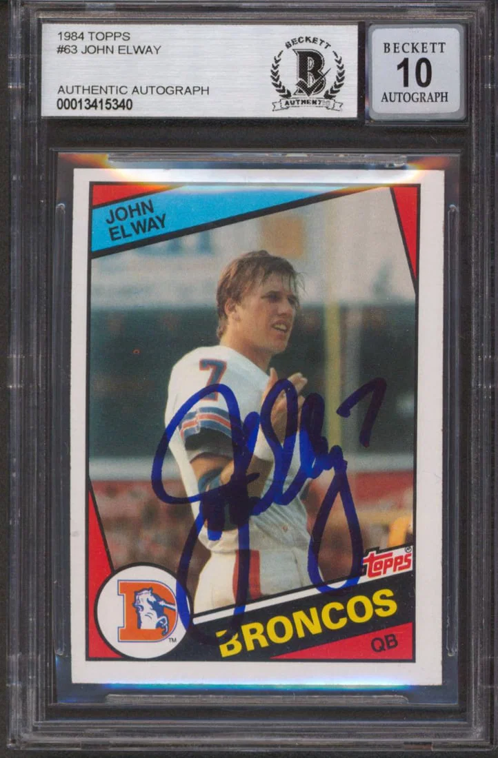 John Elway Signed 1984 Topps Rookie Card Auto 10 BAS Slabbed