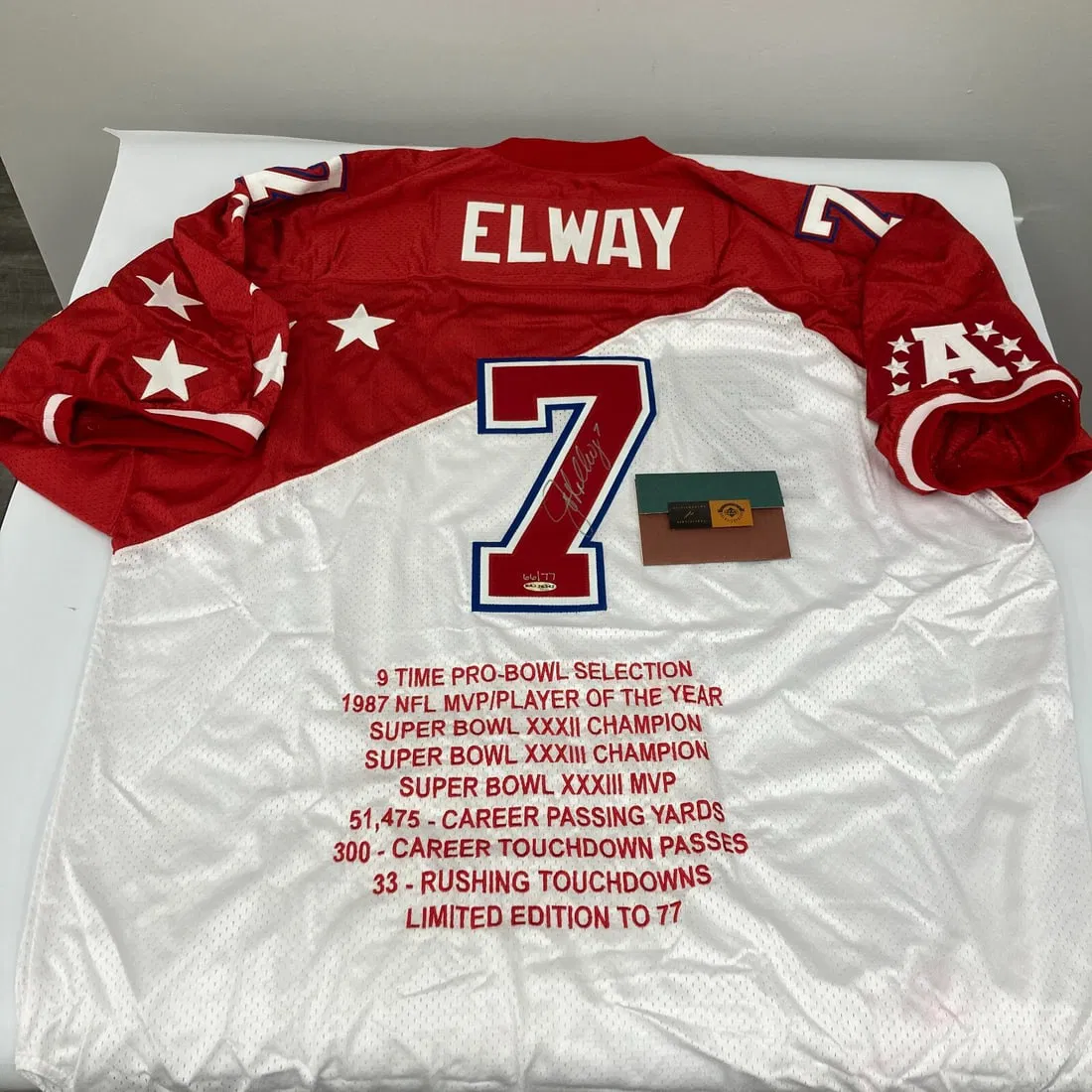 John Elway Signed 1995 Pro Bowl Jersey Upper Deck COA Denver Broncos