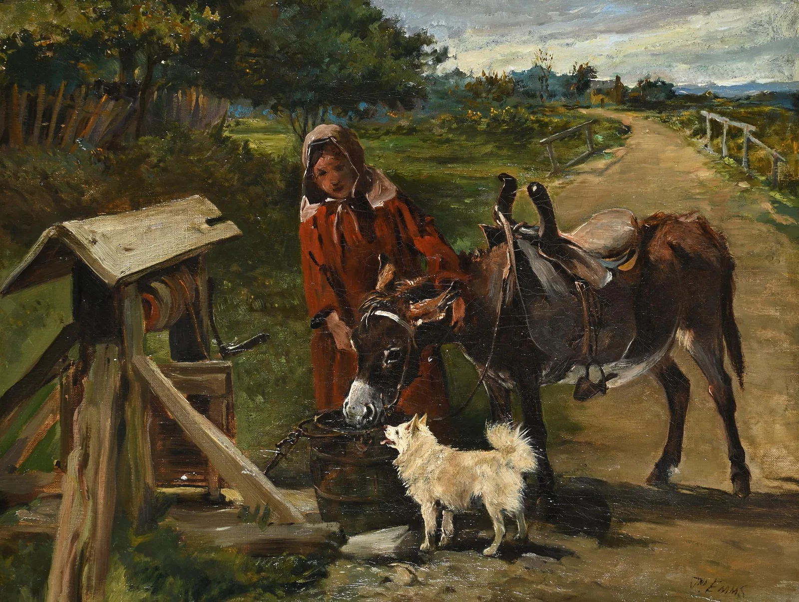 JOHN EMMS (BRITISH 1843-1912), GIRL WITH A DONKEY