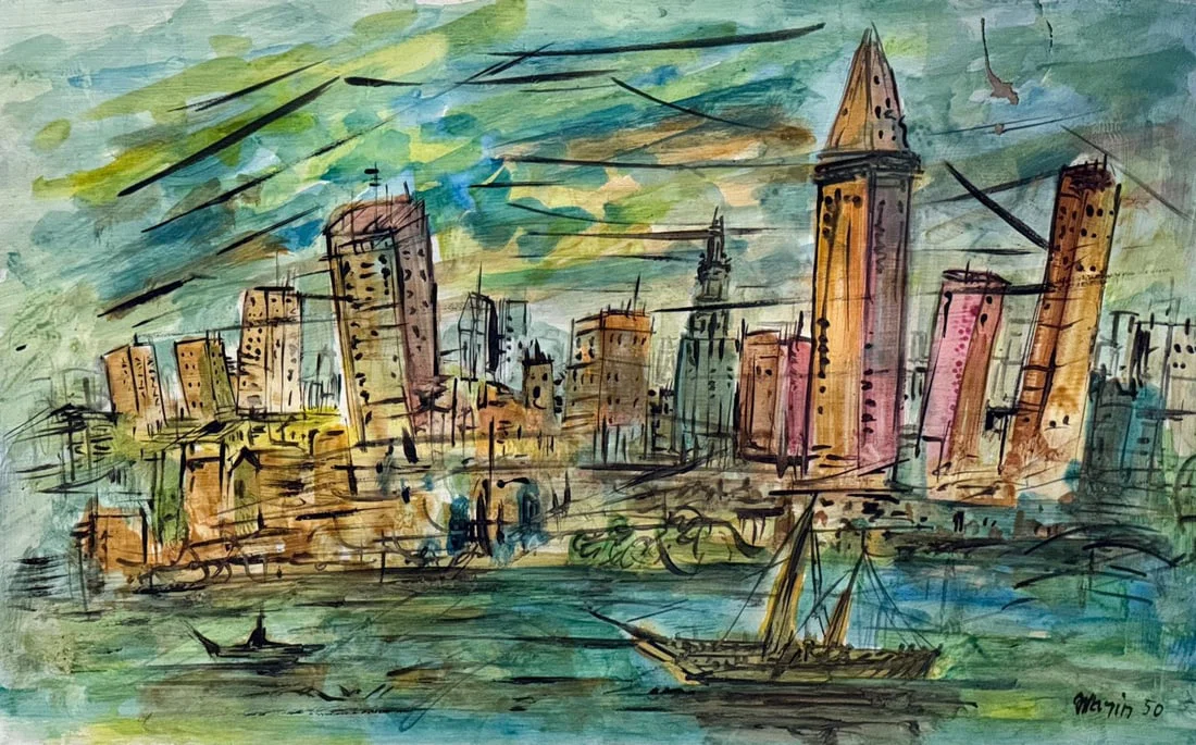 John Marin, Watercolor on re-taled paper.