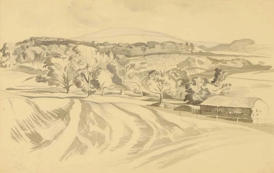 ▲ John Nash RA (British, 1893-1977) Landscape with barn