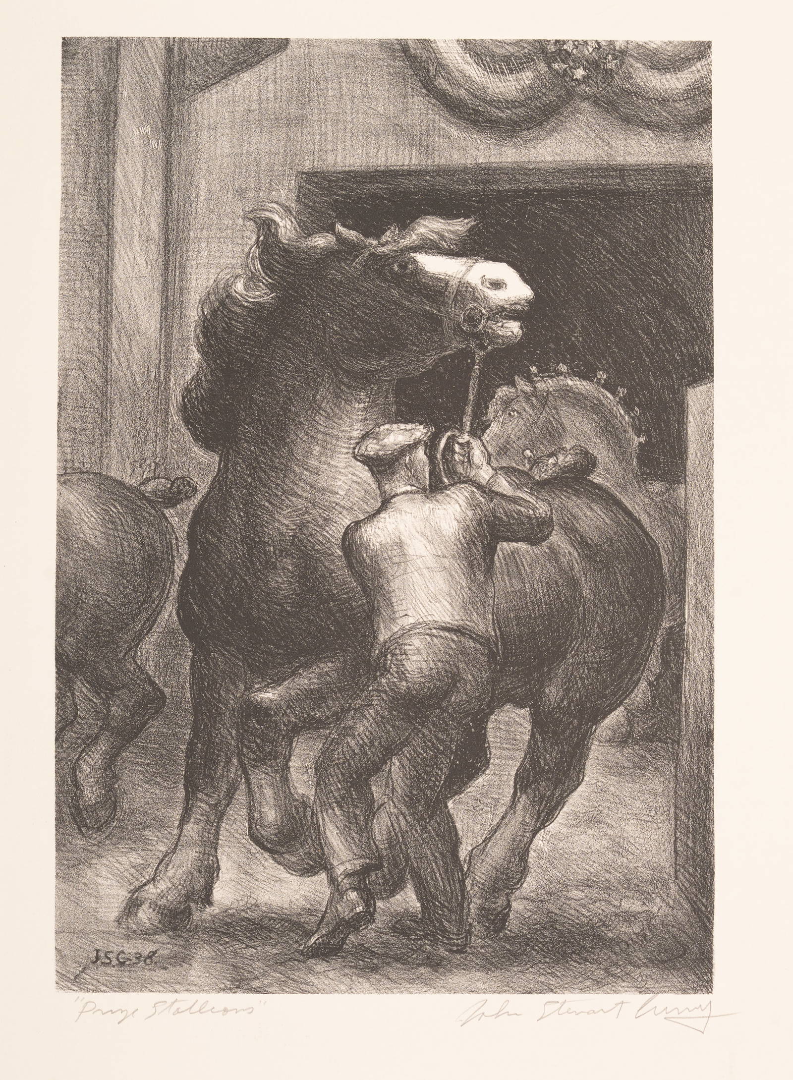 JOHN STEUART CURRY - "Prize Stallions" Lithograph, Signed, Associated American Artists