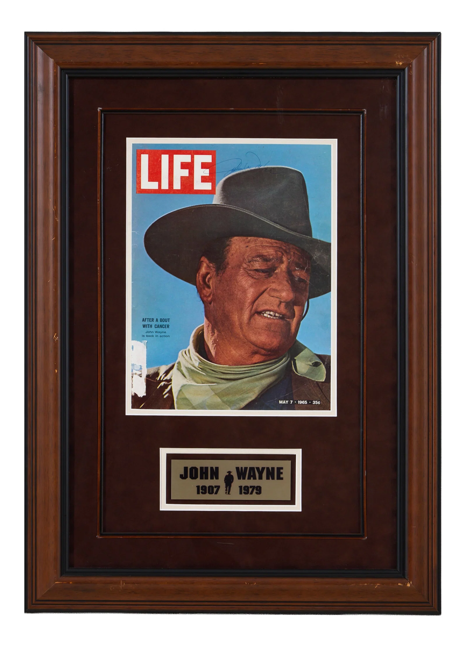 John Wayne Autographed Memorabila, Overall- H.- 29 in., W.- 21 in.
