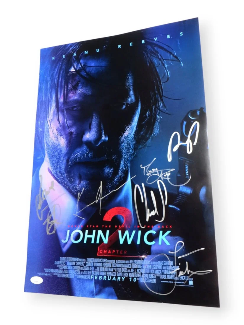 John Wick 2 Cast Signed Poster 13x20 Keanu Reeves JSA Authenticated