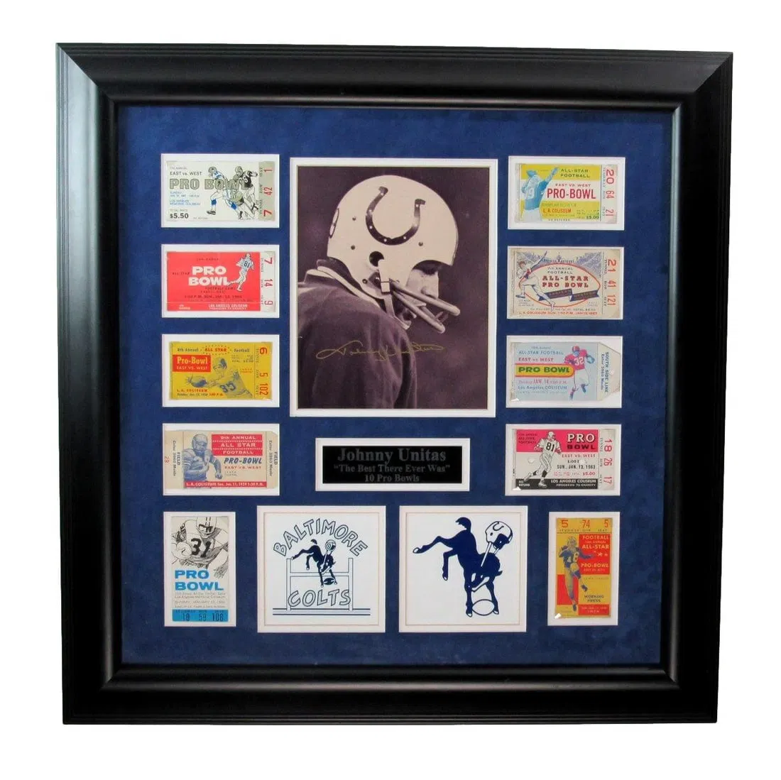 Johnny Unitas Signed Framed 8x10 Photo with Pro Bowl Tickets JSA