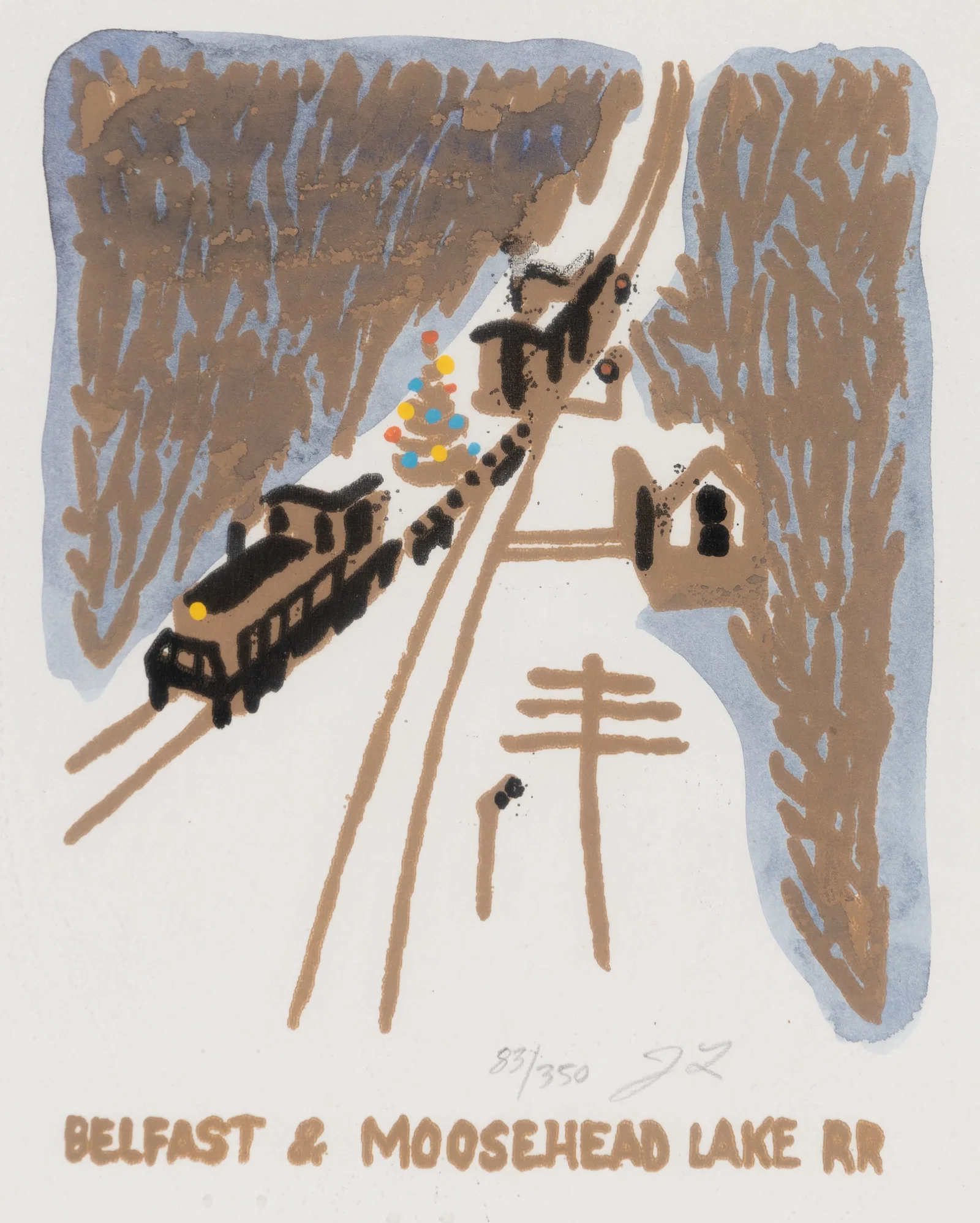 Jon Legere (Am. 1944-1996), "Belfast & Moosehead Lake RR", Silkscreen on paper, framed under glass