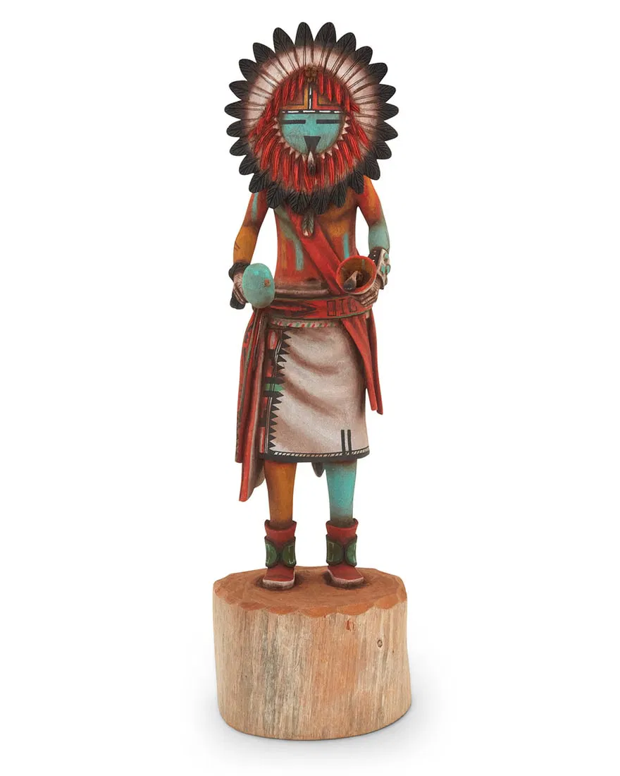 Jonathan Day Sr. (Laguna Pueblo/Hopi-Tewa), A painted carved cottonwood 'Tawa' Sunface katsina, 1993
