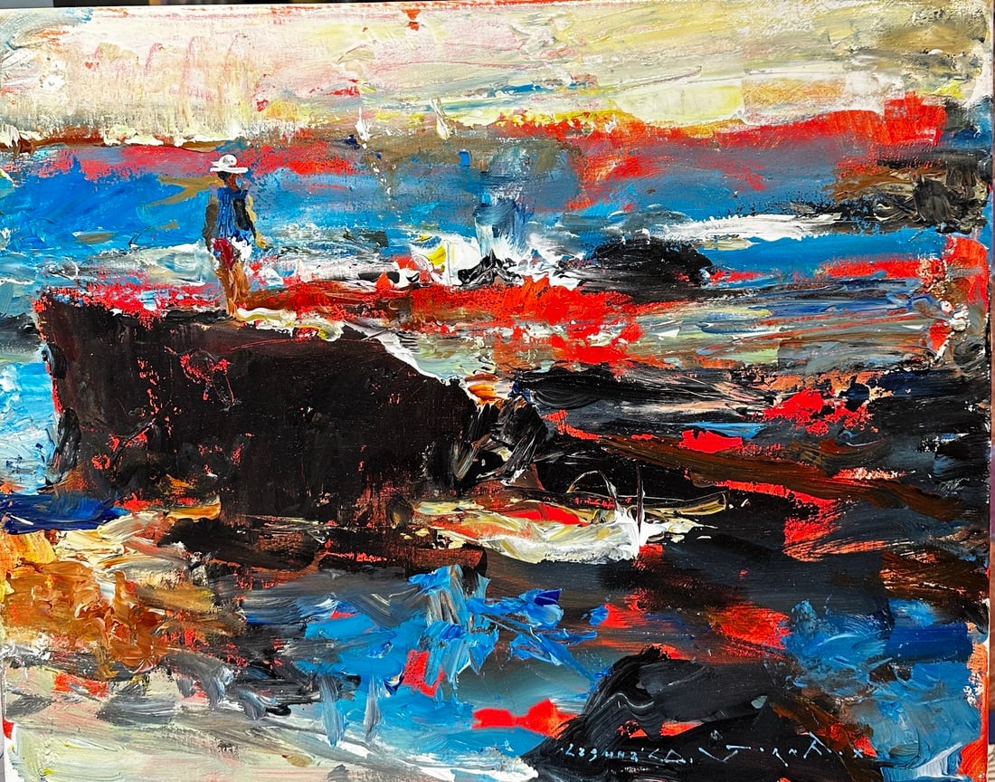 Jorn Fox "Laguna, CA-Shades of Red" Impressionist Signed Oil and Acrylic on Canvas