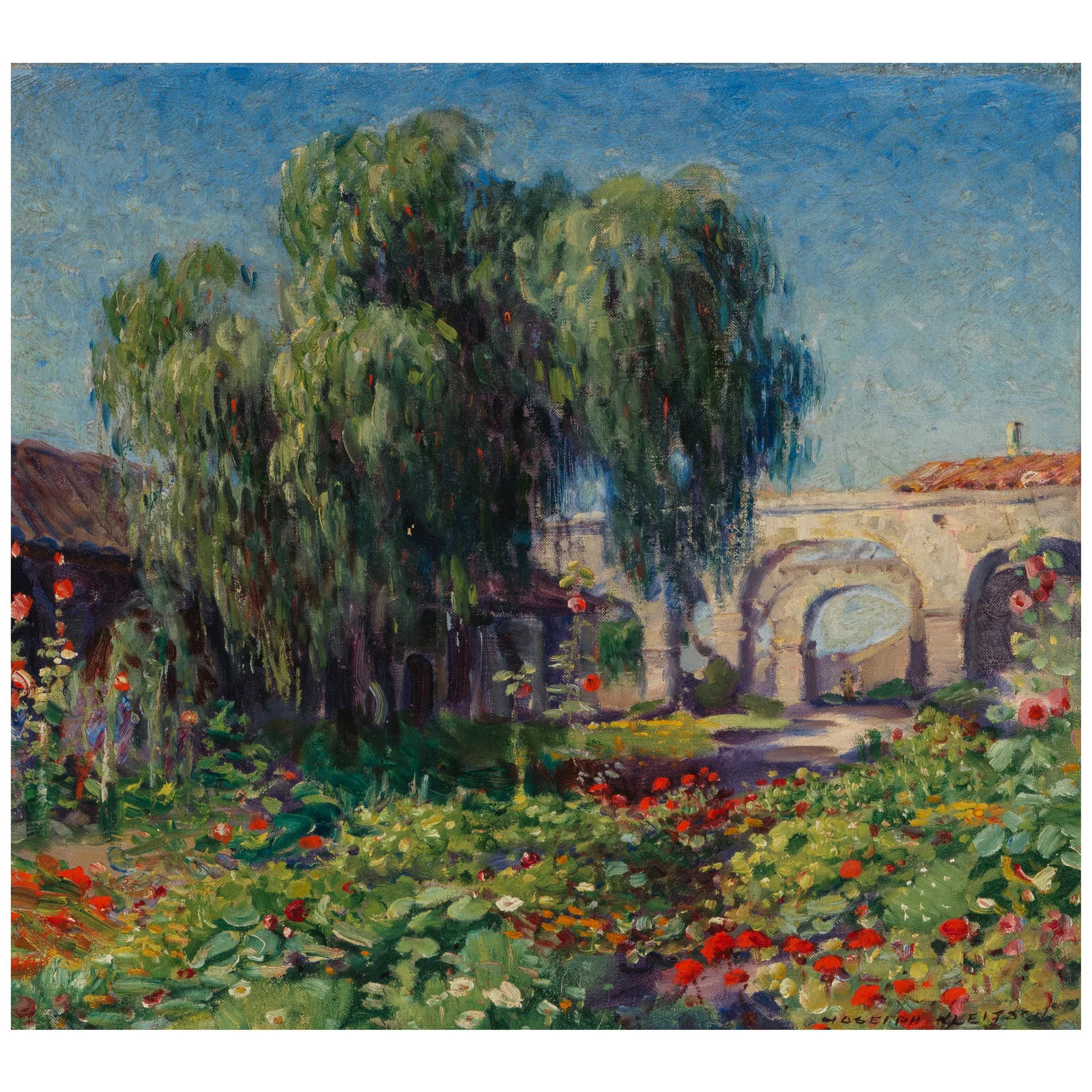 JOSEPH KLEITSCH (1882-1931) Mission Courtyard, The Old Pepper Tree 18 x 20 in.