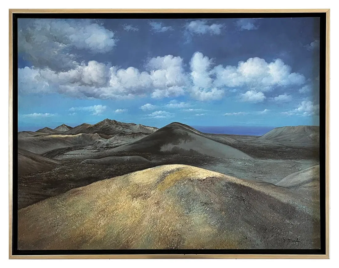 Joseph Merhi Timanfaya Mountains Original oil Painting on Canvas 1999 Framed