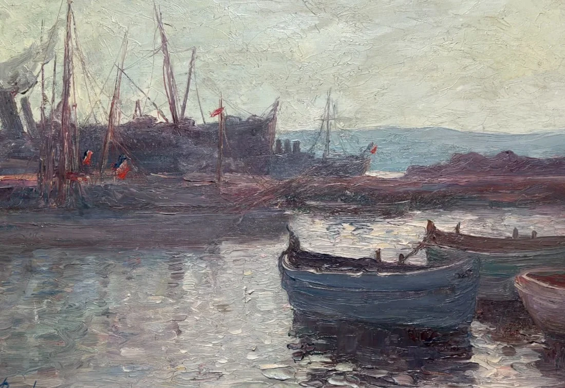 Joseph PERRACHON (1883-1969) Seascape, Boats -Painting Antique Original signed