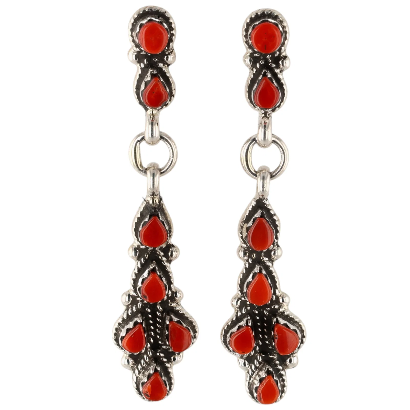 Jovi Burns Zuni Sterling Coral Earrings