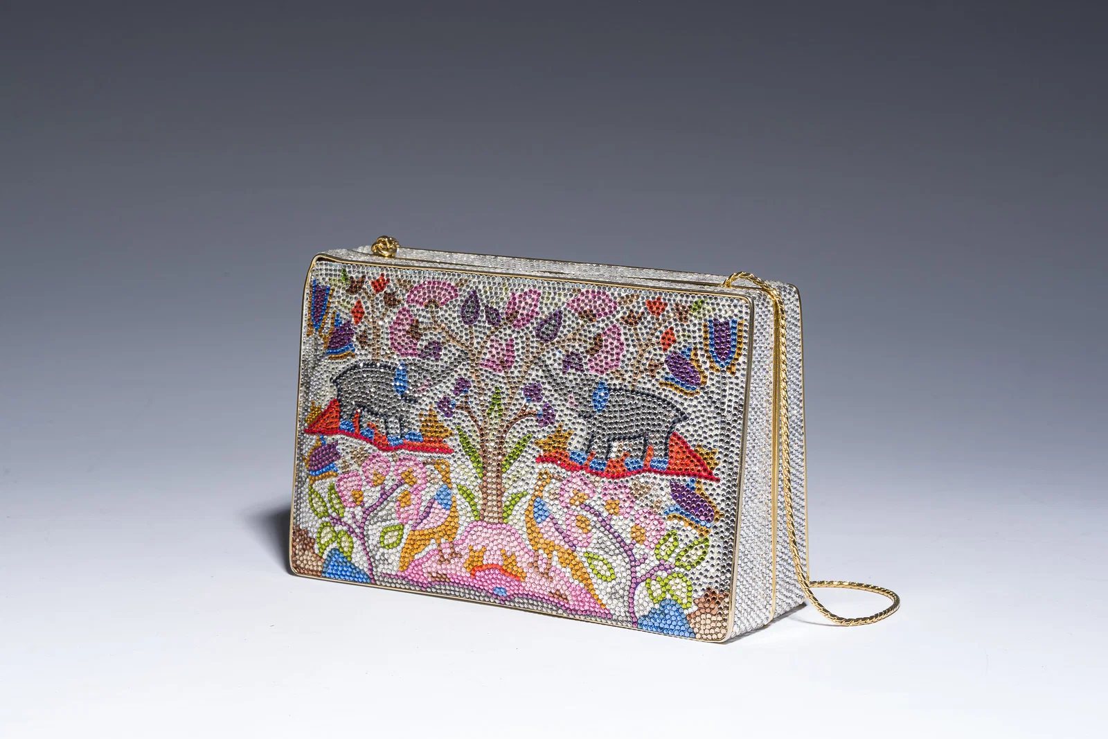 Judith Leiber (1921-2018): A Swarovski crystal embellished 'elephants' evening clutch bag, ca. 2000