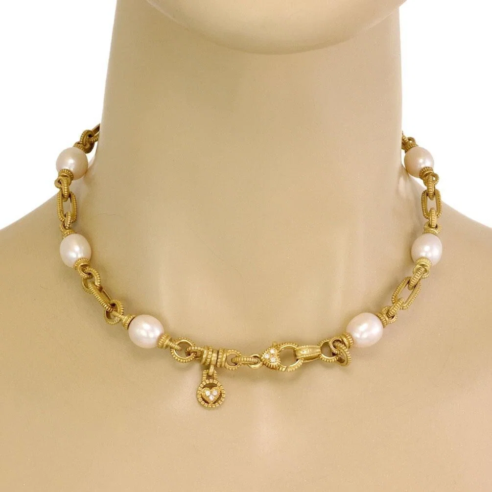 Judith Ripka 18k Yellow Gold Necklace with Diamonds and Pearls