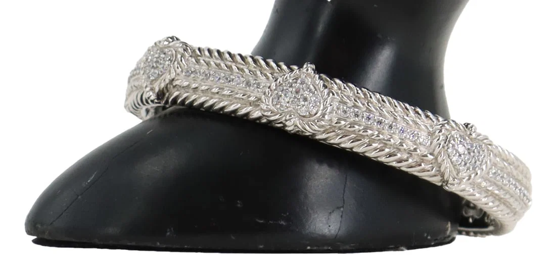 Judith Ripka Marked Sterling Silver CZ Heart Hinged Cuff Bracelet - Gross 1.410 ozt.