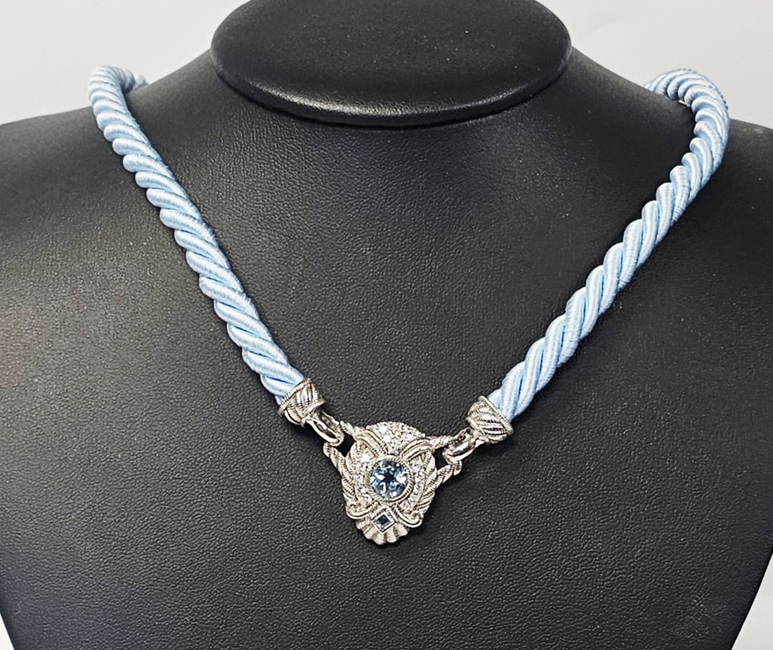 Judith Ripka Sterling Blue Cord Pendant Necklace 18.4 Grams
