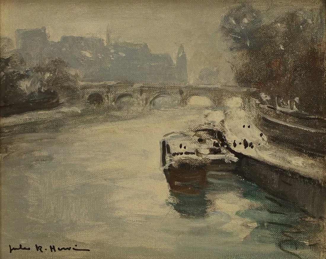 ▲ Jules-René Hervé (French, 1887-1981) Boats by a bridge