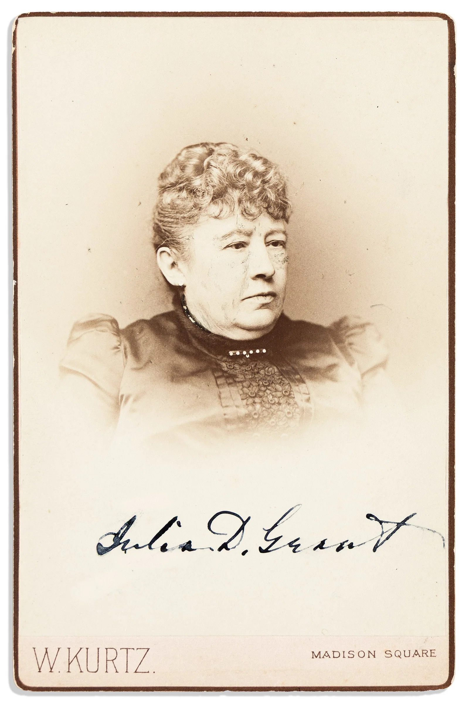 Julia D. Grant. Photograph Signed and Inscribed, "For Gen'l F[rederick] T[racy] Dent,"