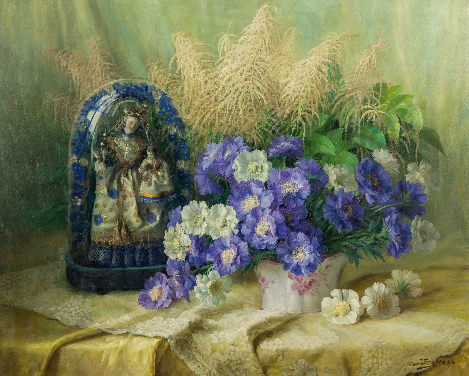 Julien Stappers (1875-1960) 'Still life with Anemones and Goat's Beard', oil on canvas.