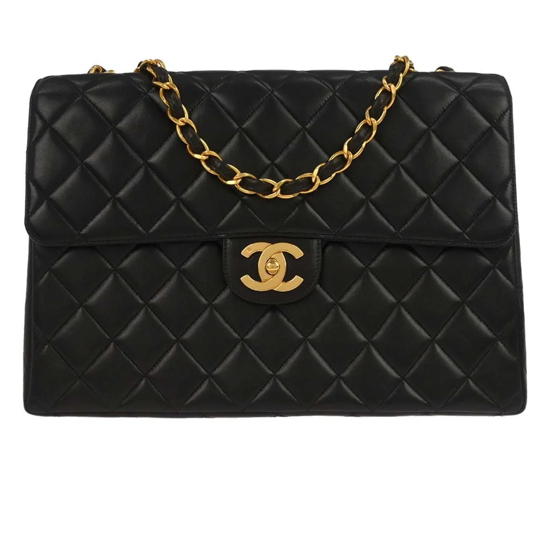 Jumbo Classic Flap Shoulder Bag in Black Quilted Lambskin by Chanel
