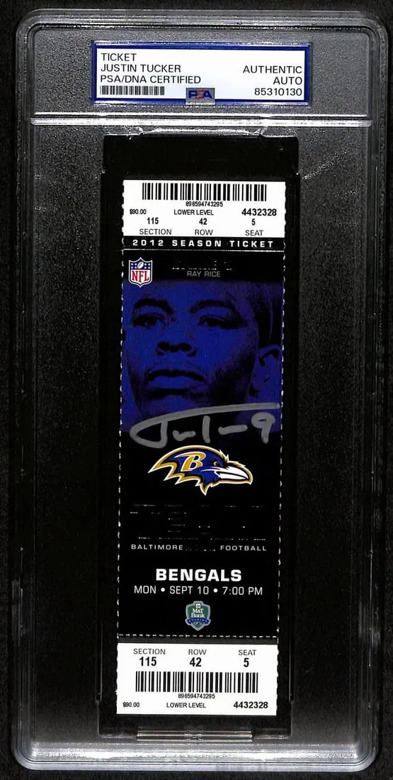 Justin Tucker Signed 2012 Full Ticket Ravens Bengals PSA/DNA