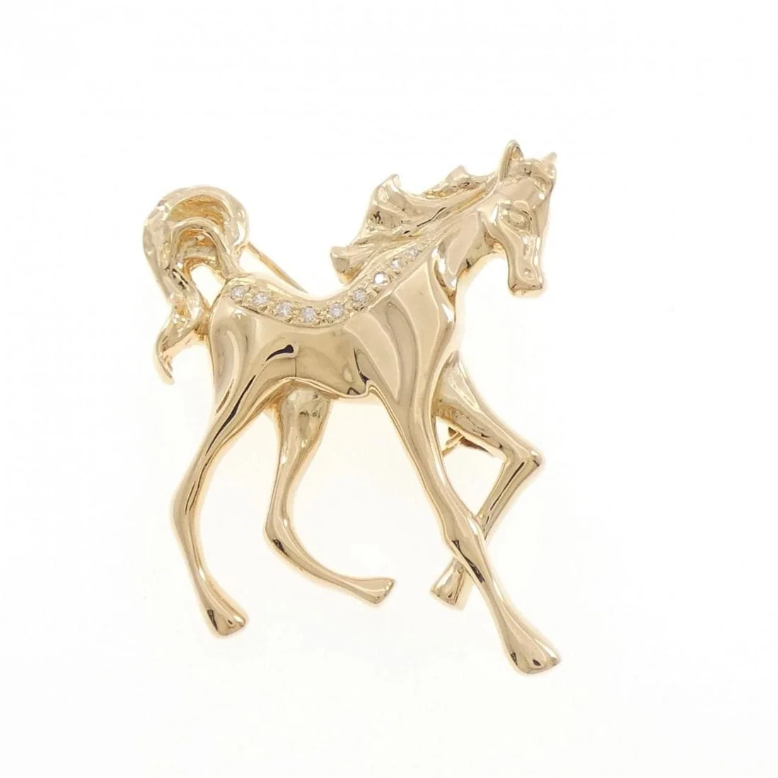 K18YG HORSE DIAMOND BROOCH