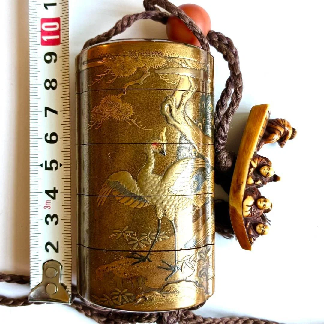 Kajikawa Antique Peacock Makie Inro (Small Decorative Container)