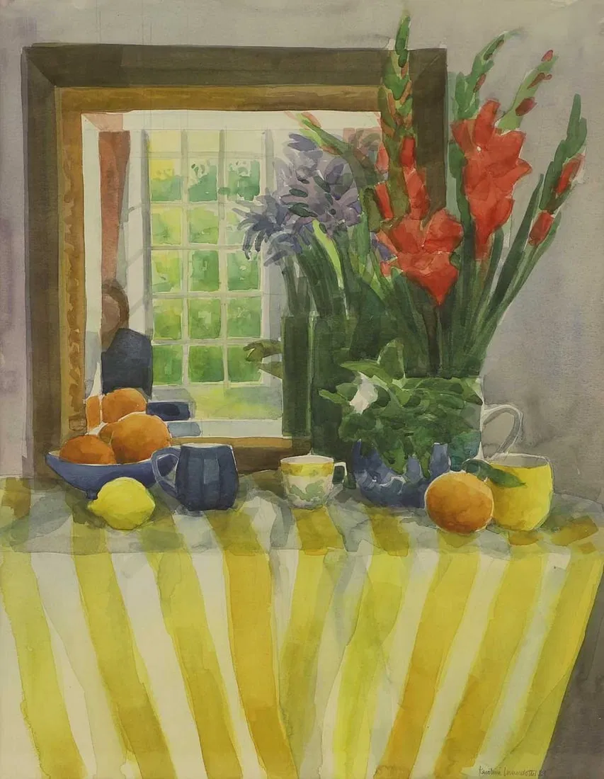▲ Karolina Larusdottir (Icelandic, 1944-2019) Still life with mirror and a reflection of the