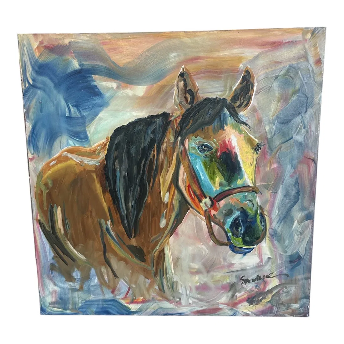 Kate Saville (b. 20th C) oil on canvas - Race Horse