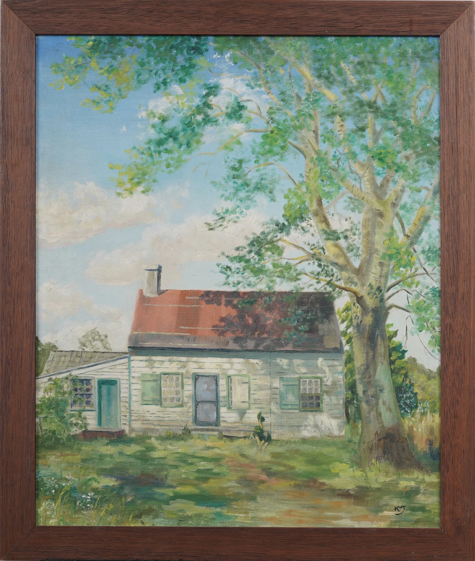 Katharine Schmucker (1884 - 1966) Pennsylvania Cabin Exterior Exhibited Oil Painting