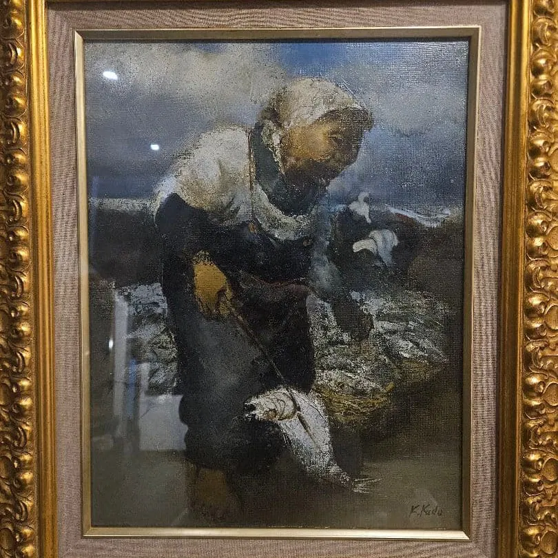 Kazuo Kudo "Fishing Port: Catching Fish" Oil Painting, Size F6