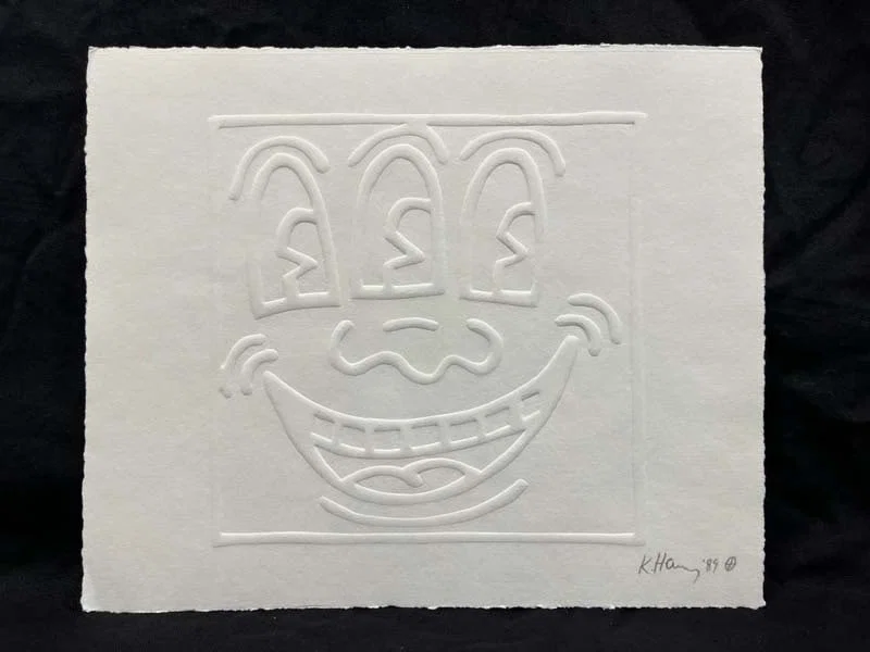 Keith Haring (American 1958-1990) engraving on paper Three Eyed Smiling Face Hand signed by Keith