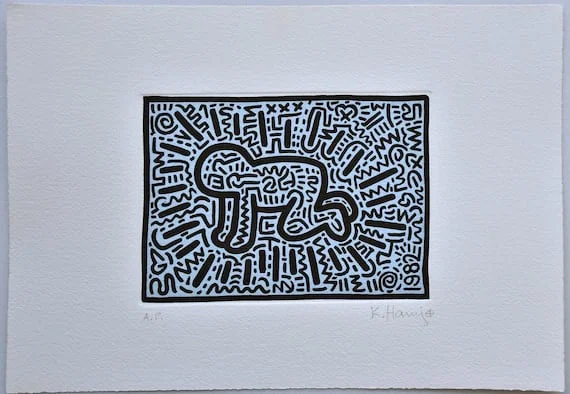 Keith Haring ( American, 1958 - 1990 ) Large Pop Art Etching on Arches fine art paper 300g
