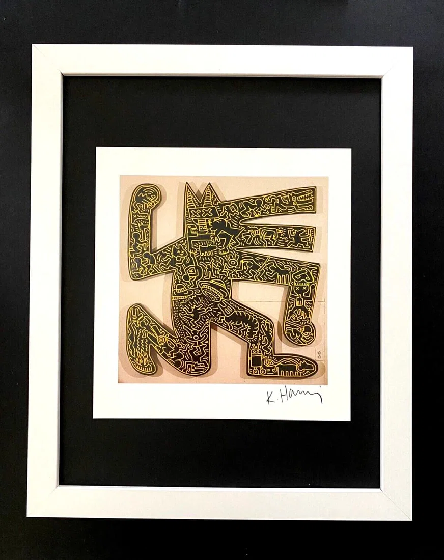 Keith Haring Signed Vintage Print Framed Silver Pop Art Ready to Hang TS