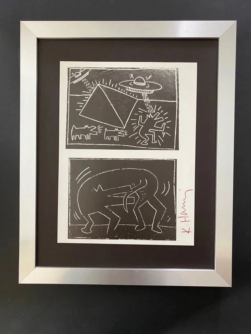 KEITH HARING + SIGNED VINTAGE PRINT FRAMED