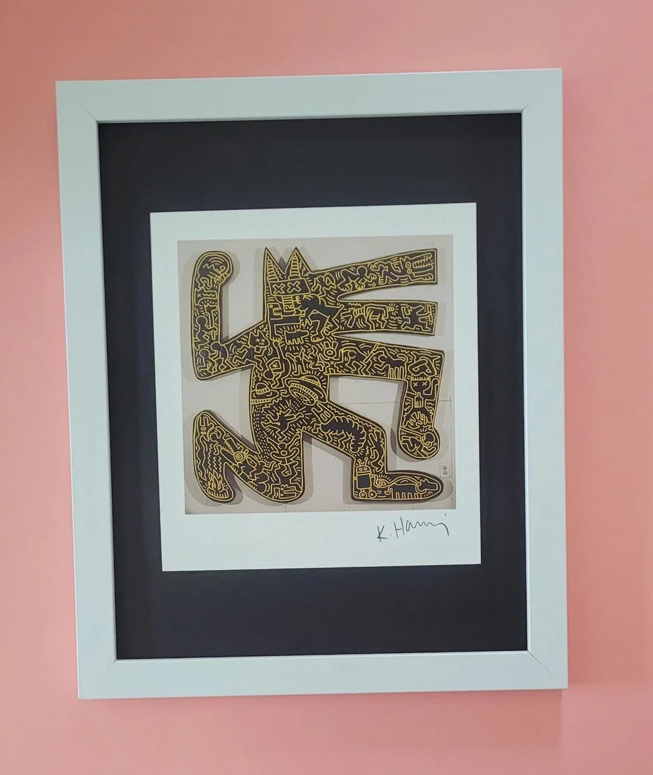 KEITH HARING + VINTAGE 1989 PRINT SIGNED MOUNTED AND FRAMED