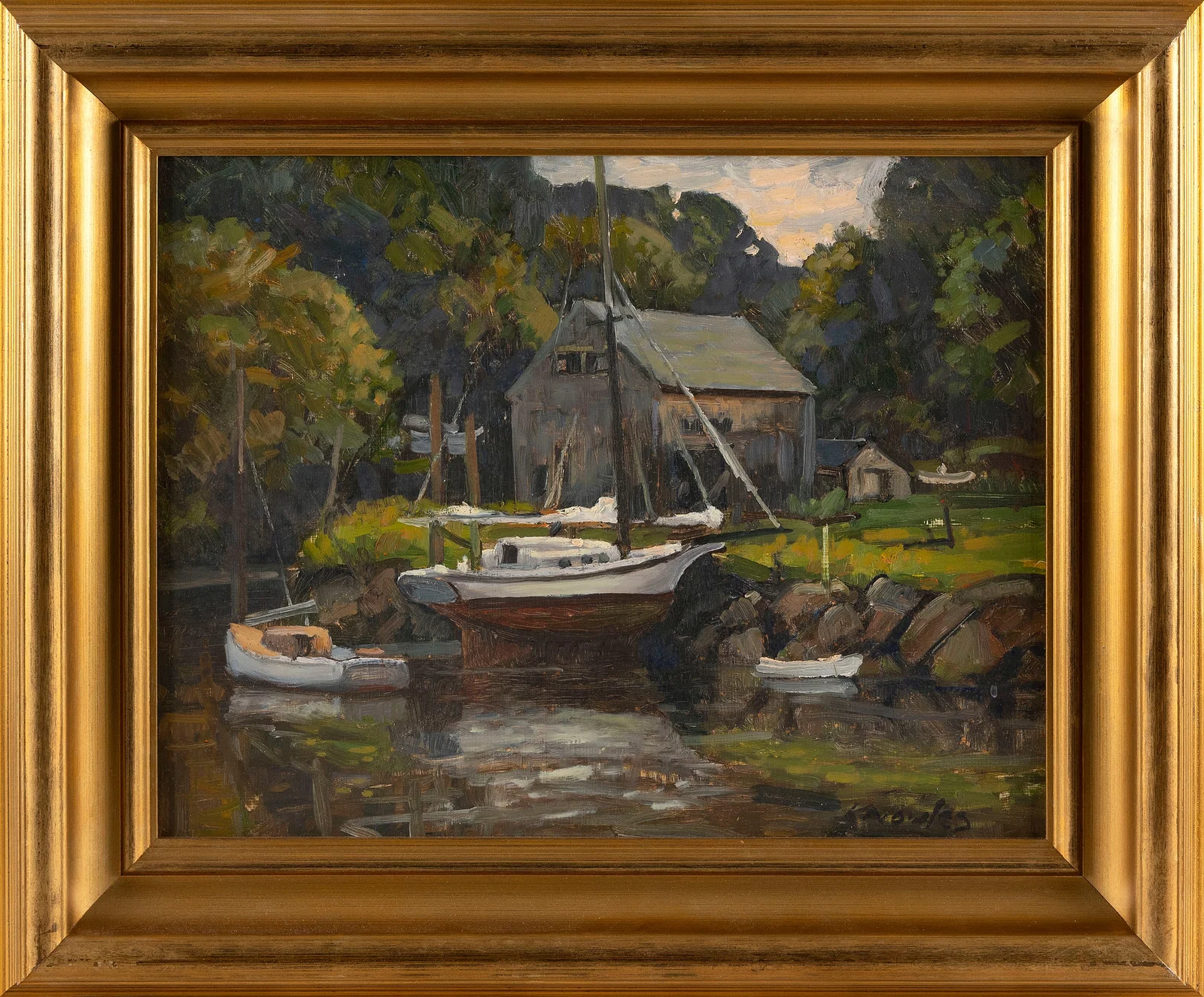 KENNETH KNOWLES (Massachusetts, 1968-), "Essex Sloop"., Oil on masonite, 14" x 18". Framed 20" x