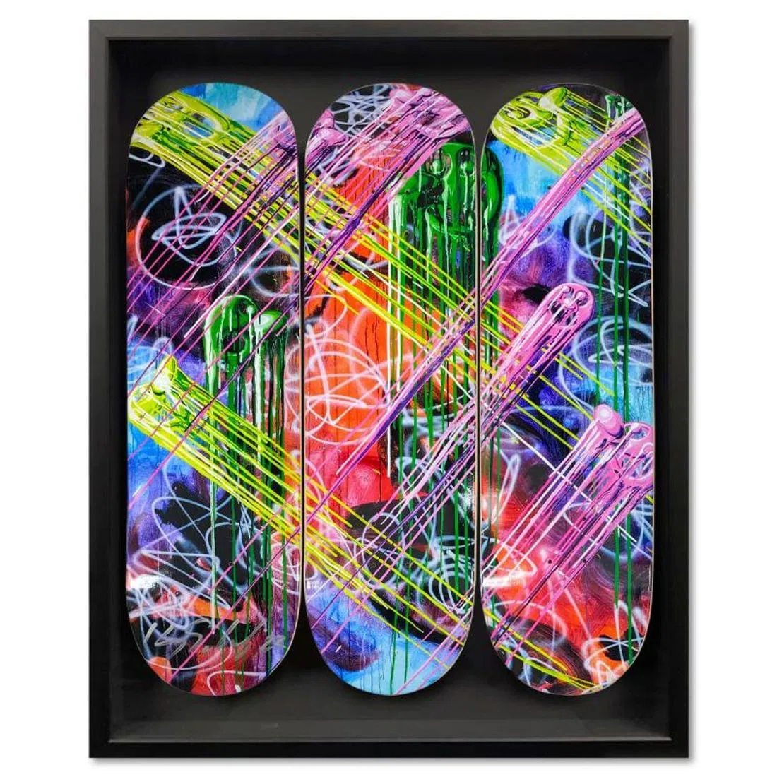 Kenny Scharf, "Drip City" Framed Limited Edition Skateboard Triptych, Hand Signed with Letter of