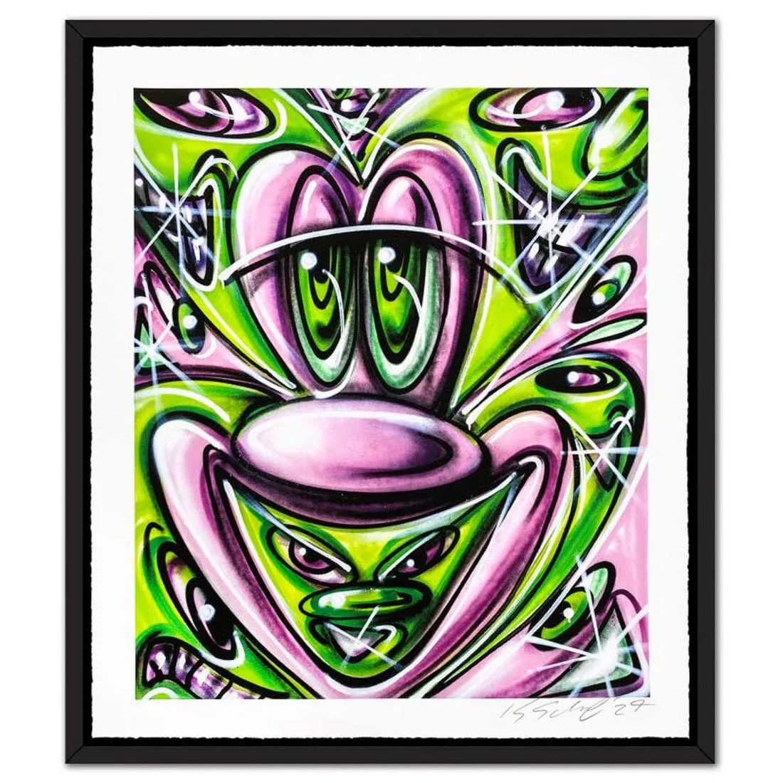 Kenny Scharf, "Pink 'N Green" Framed Limited Edition Silkscreen, Numbered and Hand Signed with