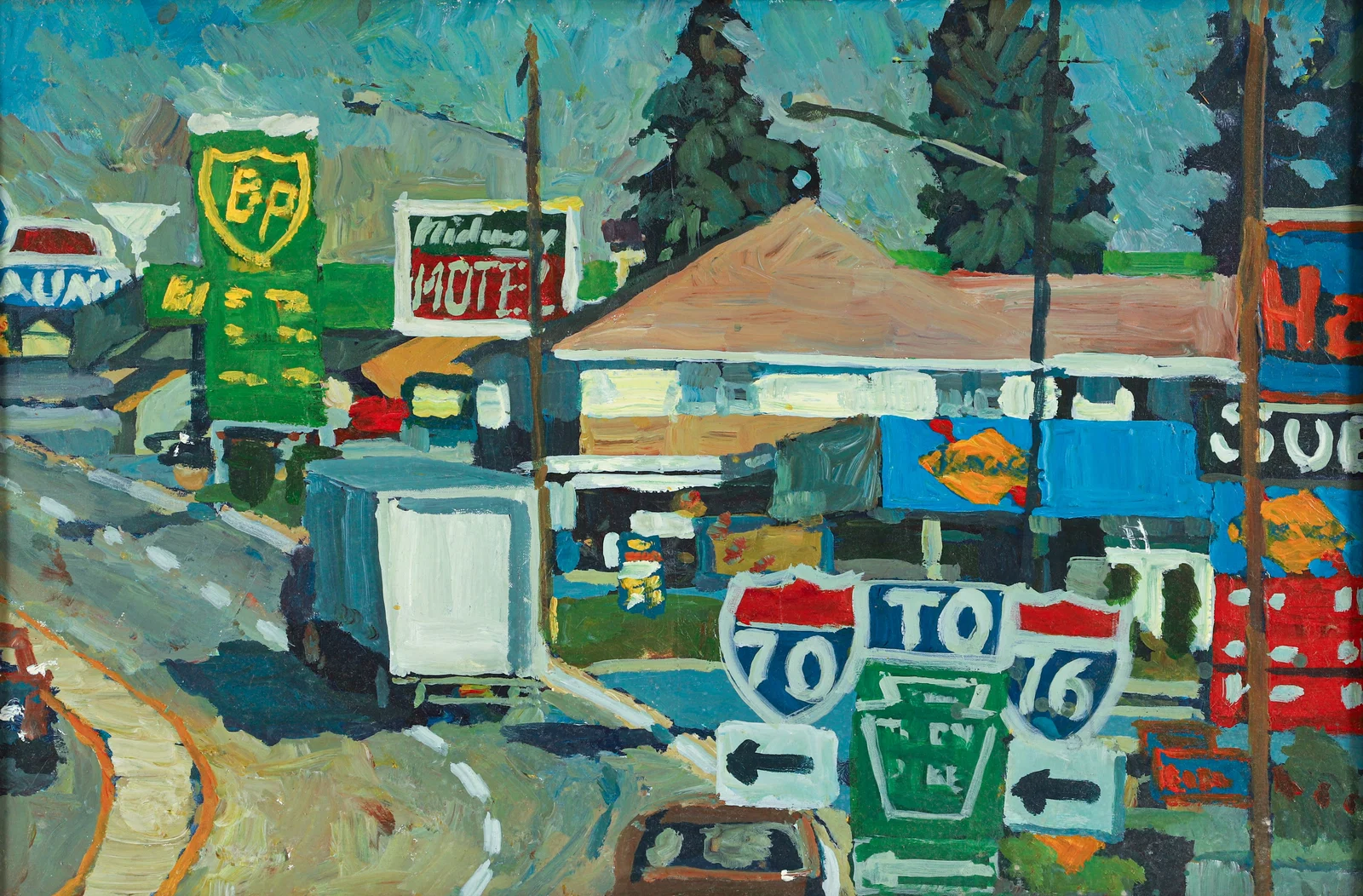 Kevin Kutz oil painting Breezewood Interchange