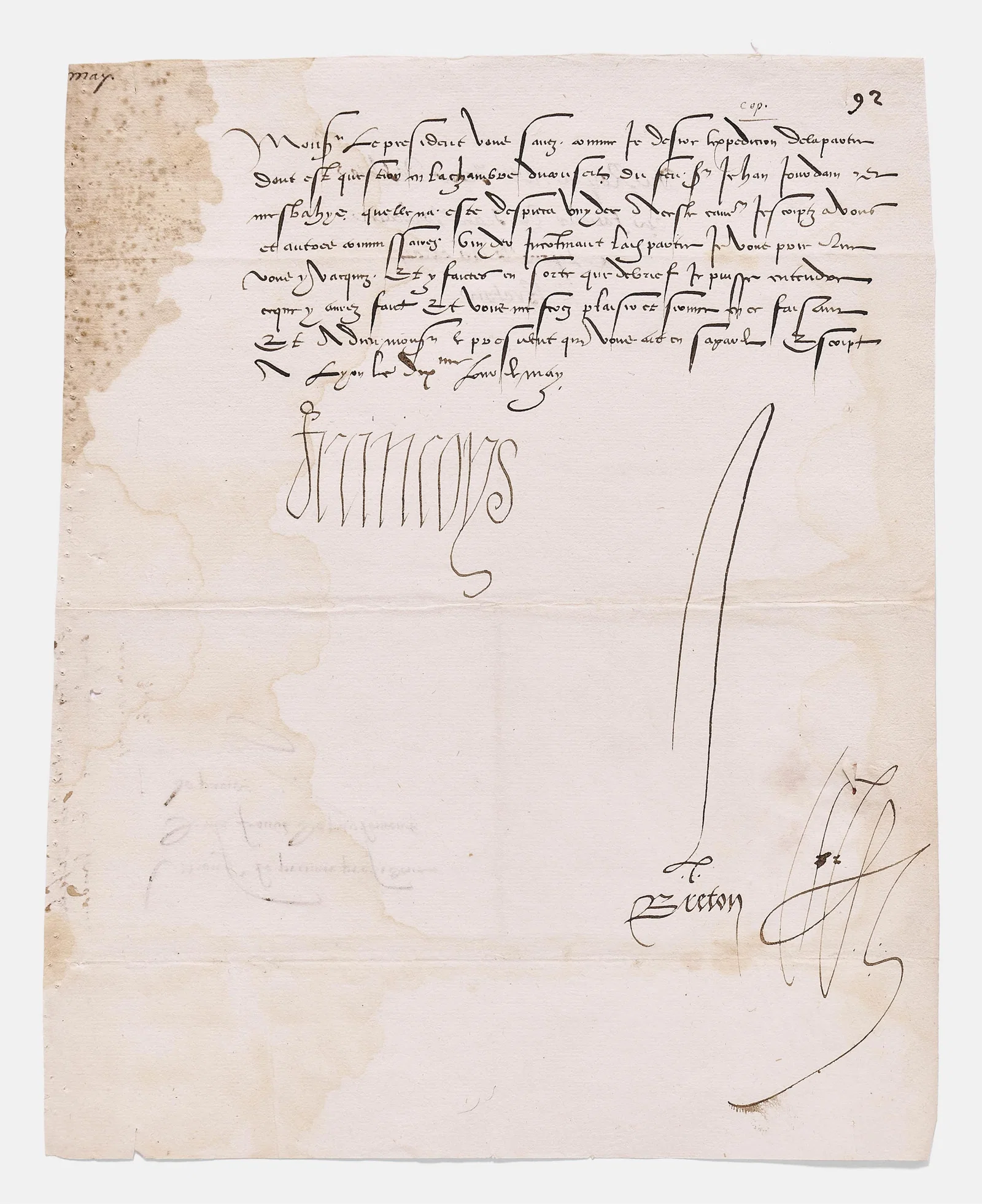 King Francis I Signed Letter, Very Large Signature, 1522