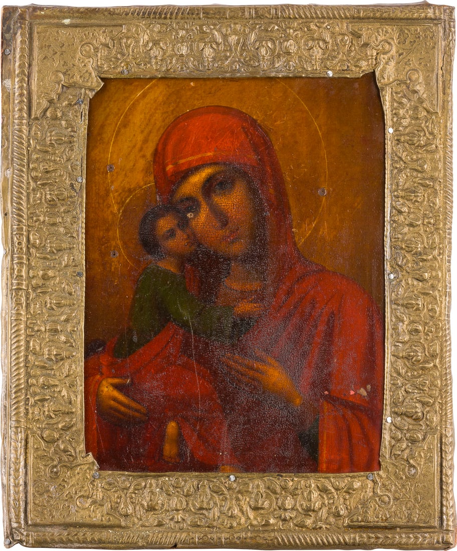 | KLEINE IKONE MIT DER GOTTESMUTTER VON WLADIMIR (WLADIMIRSKAJA) MIT BASMA