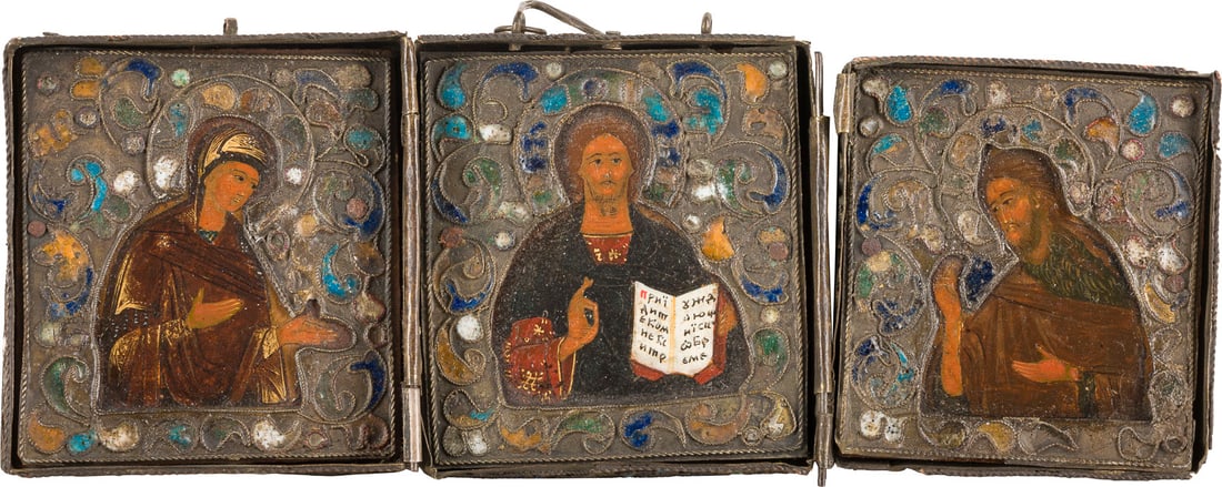 | KLEINES CLOISONNE-EMAIL-TRIPTYCHON MIT DEESIS