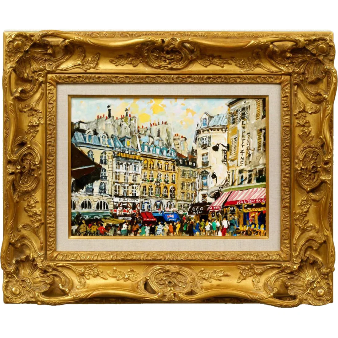 Kohsuke Kotama, the early market by the Seine River (Paris), oil painting