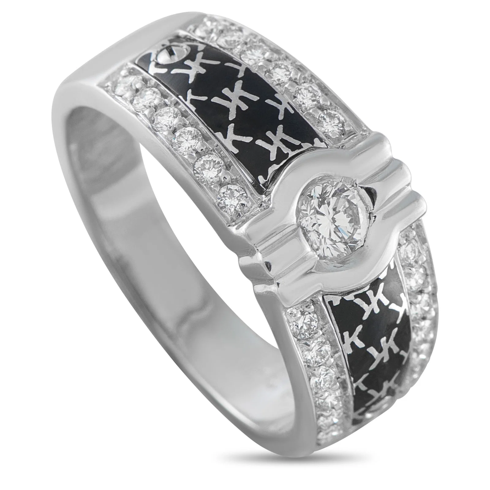 Korloff 0.50ctw Diamond, 18K White Gold and Enamel Ring