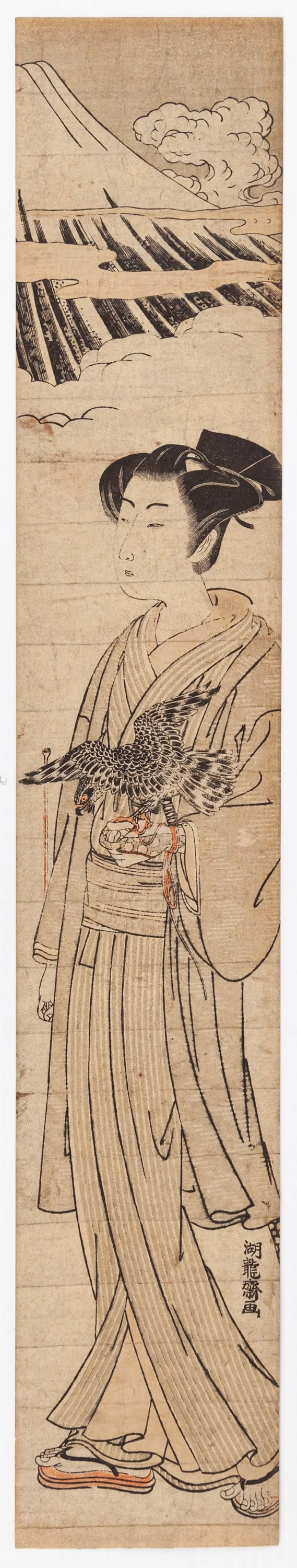 Koryusai Isoda, Young Man and Falcon, Hashira-e