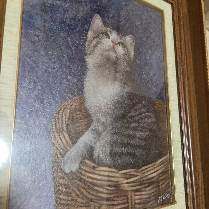 Kubo KOzO, Oil Painting, "Landscape with Cat", Signed