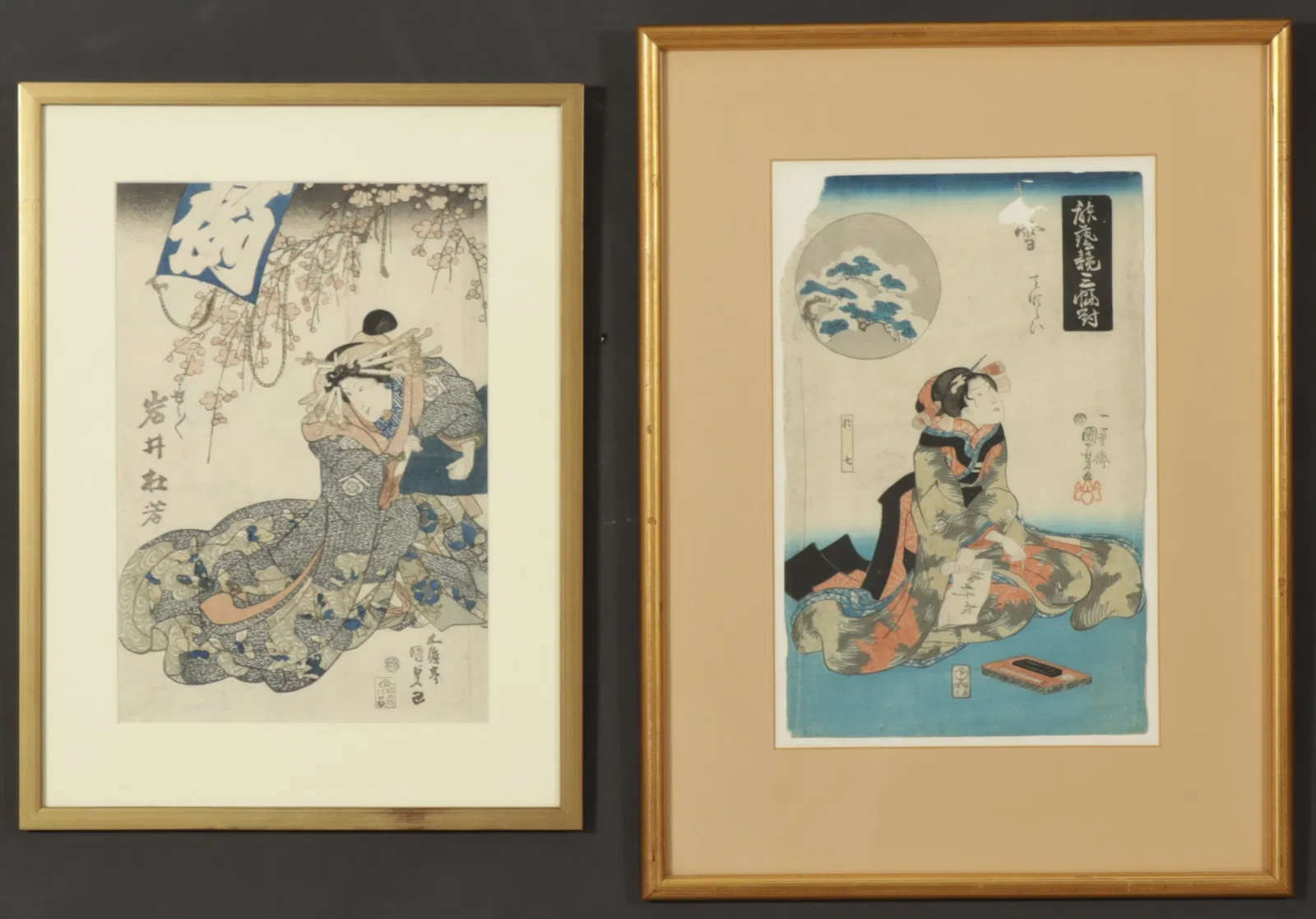 Kunisada-Kuniyoshi- 2 Ukiyo-e Woodblock Prints
