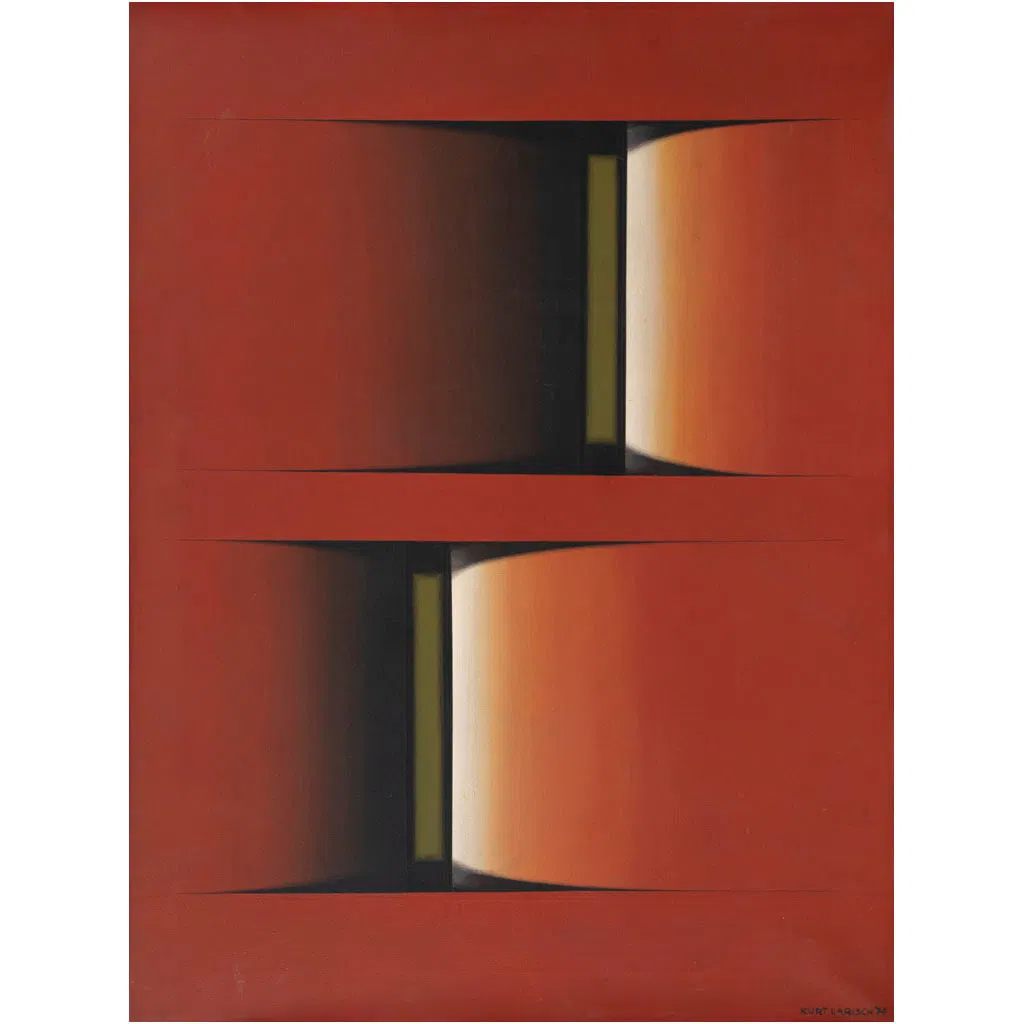KURT LARISCH. Enigma in red. Firmado y fechado 74 al frente. Firmado al reverso. Acrílico sobre