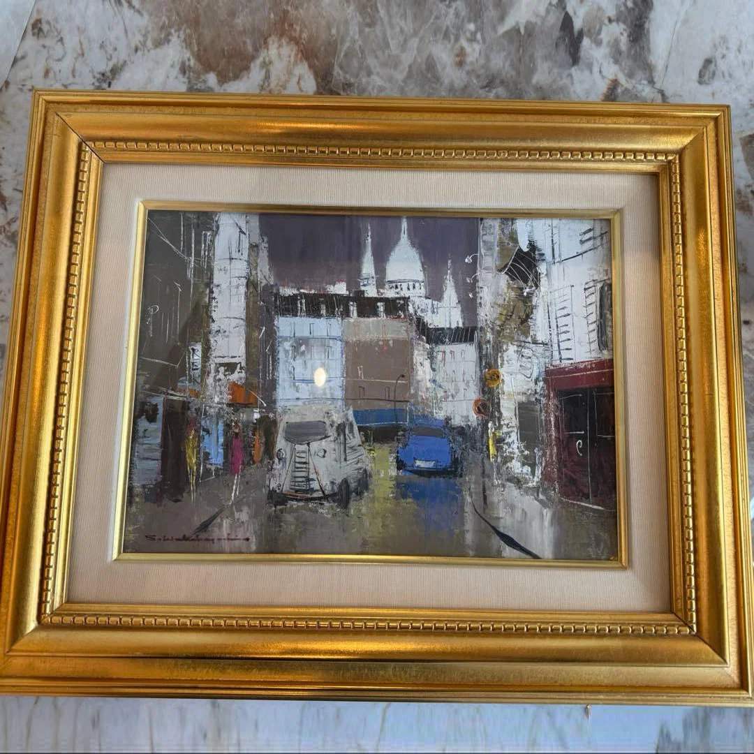 "La Martine Street" by Shigeyoshi Wakabayashi, oil painting with a gold frame